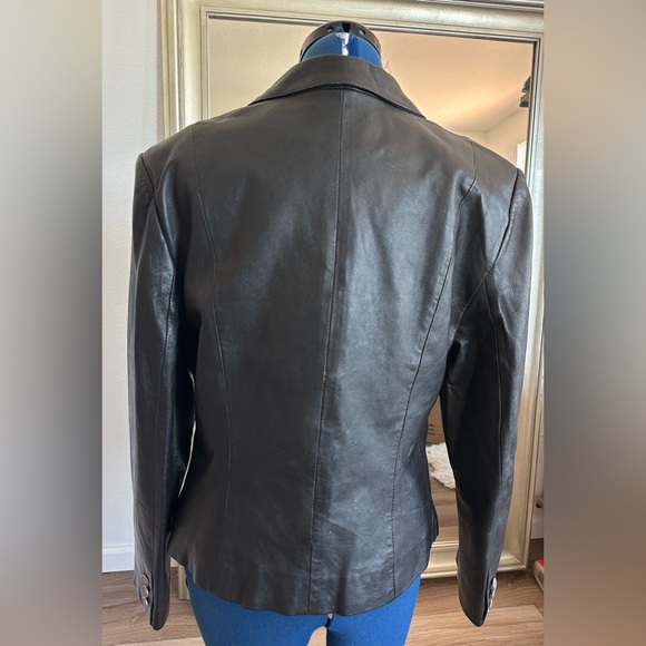 Vintage 80s 90s Bagatelle Boho Button Down Black Leather Blazer Jacket - Picture 5 of 14